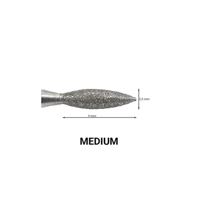 Capăt de freză diamant de tip flacără, 9mm