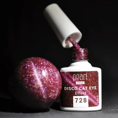 Ojă semipermanentă Bordeaux Pearl Nails Disco Cat Eye Effect Gel Lac 728