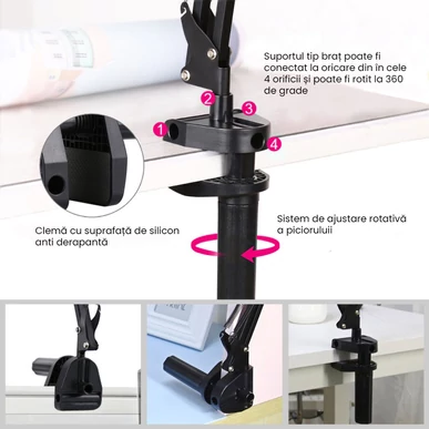 Suport telefoane tip braț reglabil cu lumină LED PULUZ PKT3089B, Streaming Live