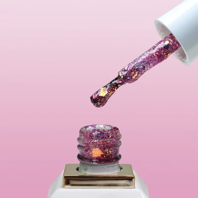 Ojă semipermanentă allure premium rubin-pink-auriu cu sclipici G071